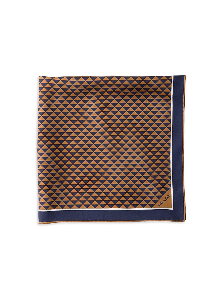 Men's Printed Silk Twill Scarf - Blue Brown