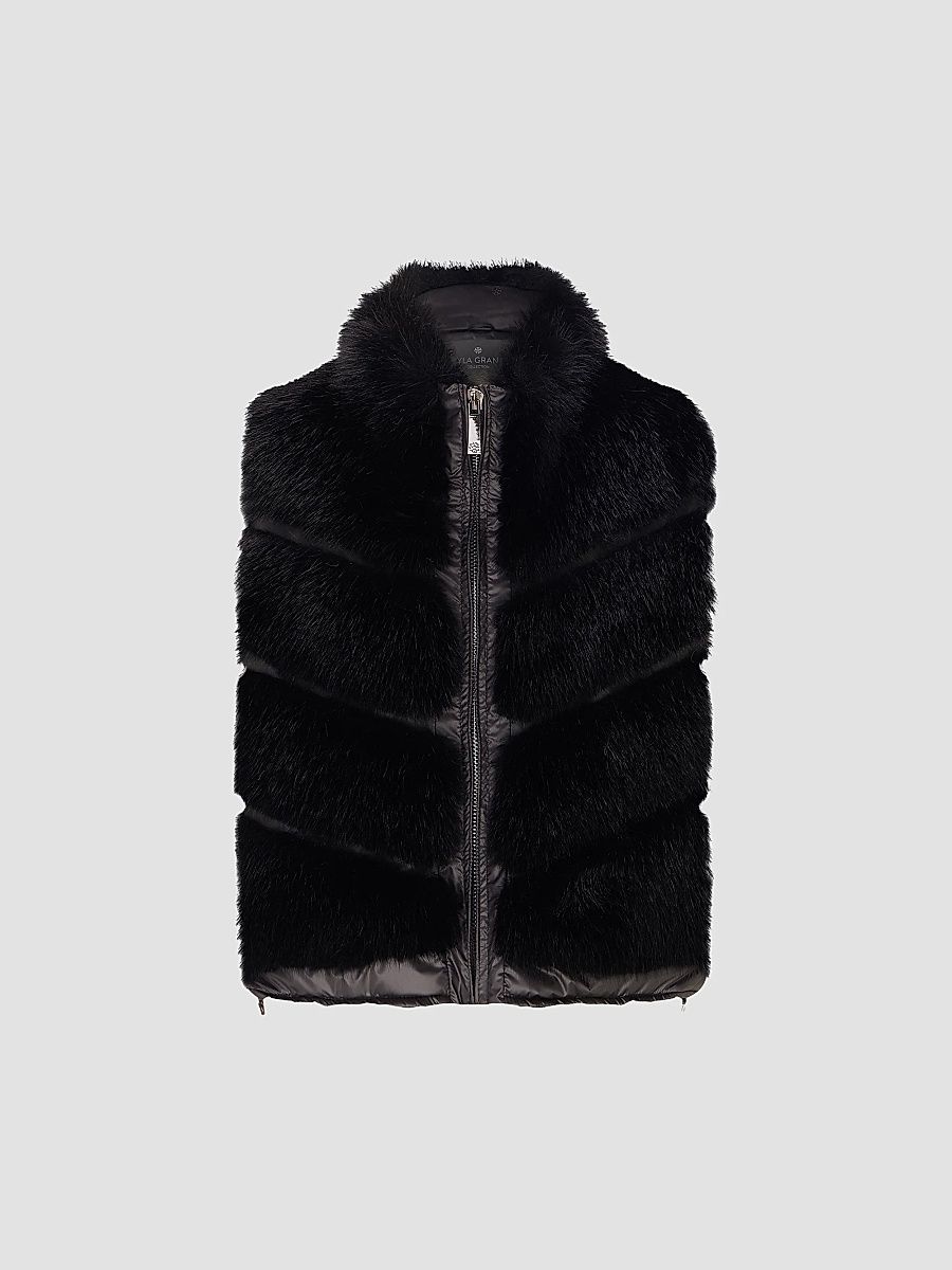 Lyla Grant Women's Faux Fur Silver Fox Vest - Black - Size Small