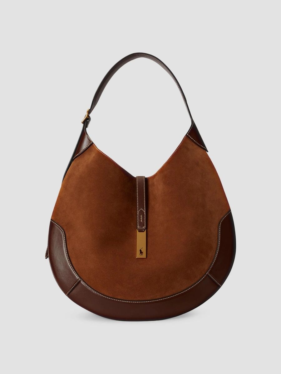 Polo Ralph Lauren Women's Polo ID Suede & Leather-Trim Shoulder Bag - Toffee Black
