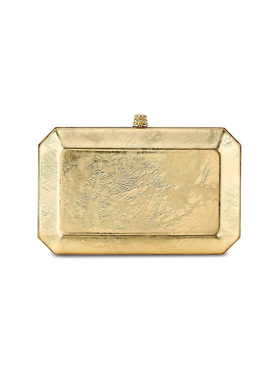 Women's Perry Clutch Medium in Antiqued Leather with Gold Hardware - Golden Halo