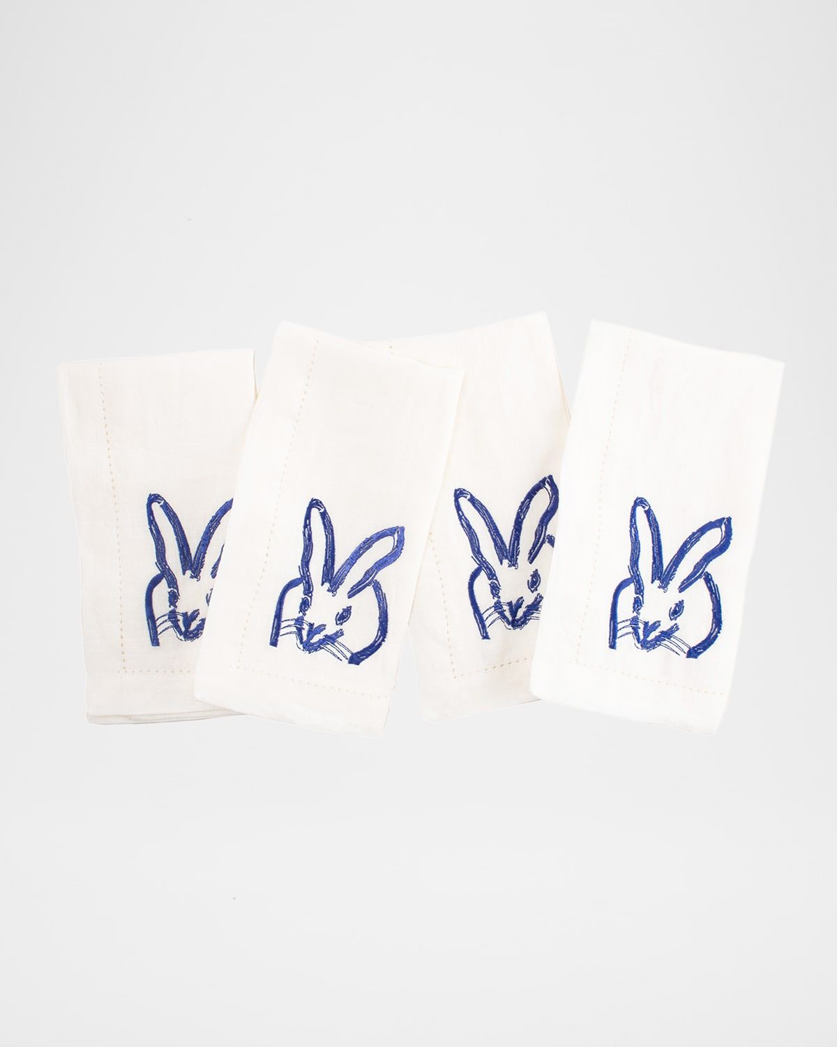 Painted Bunny Embroidered Dinner Napkin - Blue White