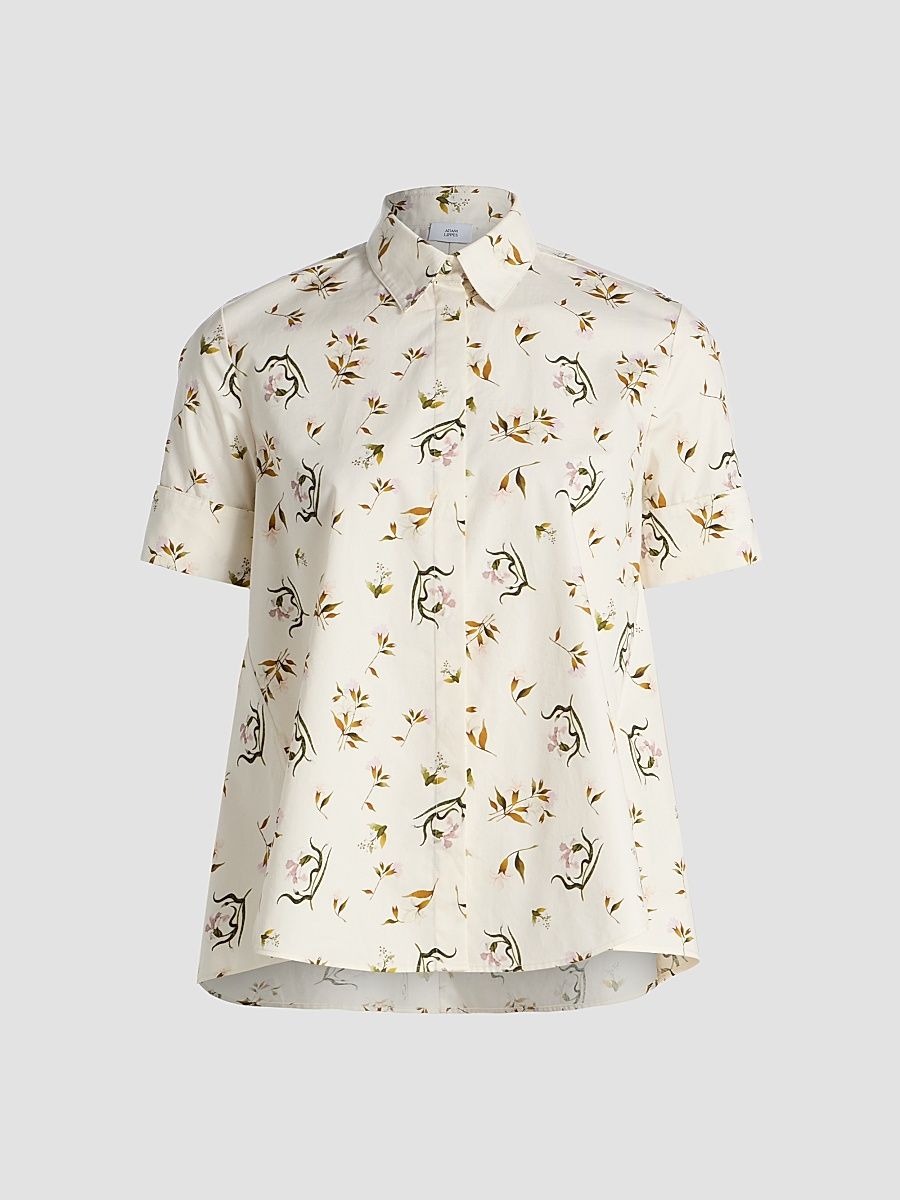 Women's Charlie Floral Cotton Poplin Top - Ivory Floral - Size 14
