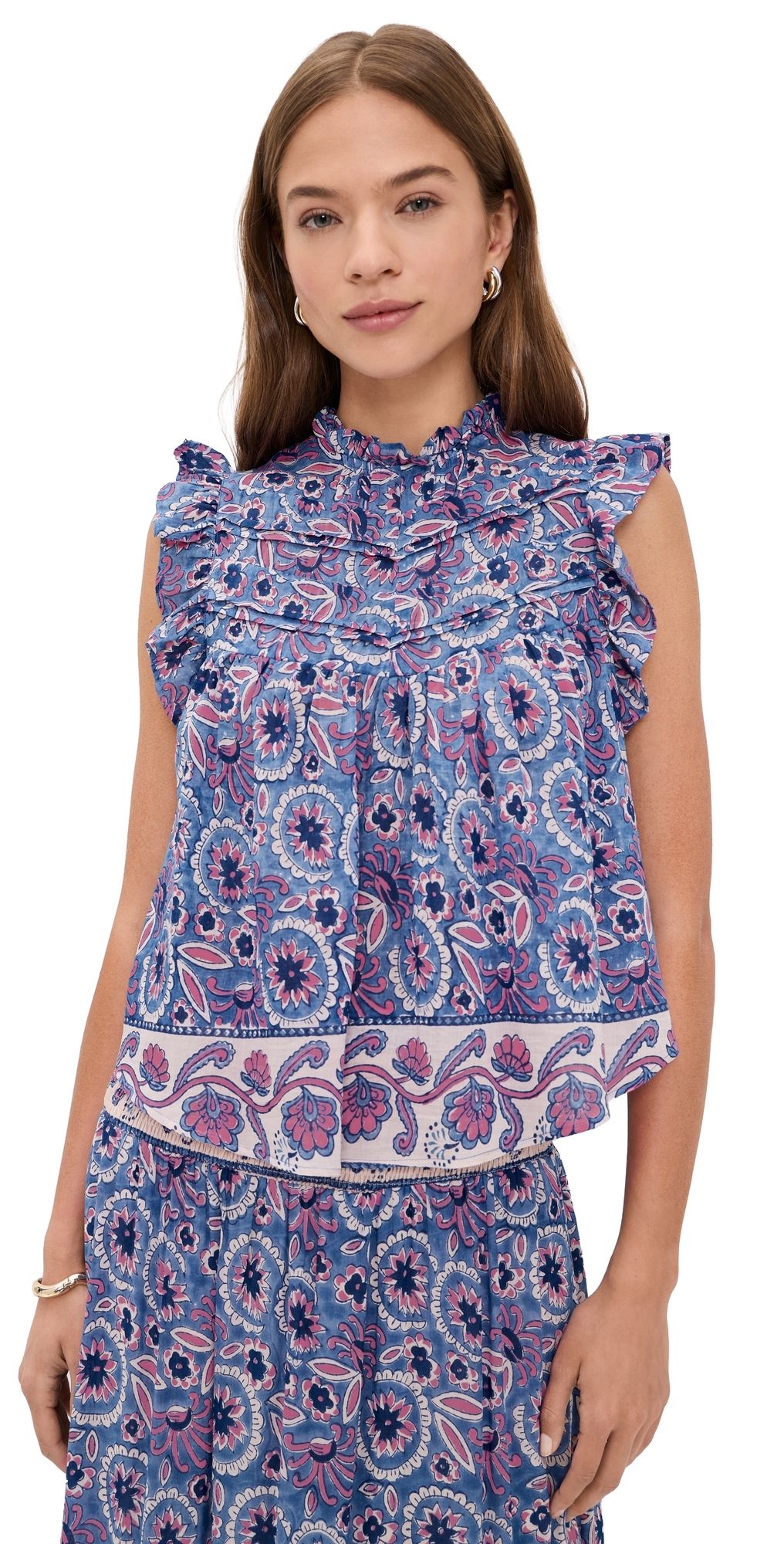 Bell Chole Top Blue with Pink Flower XL