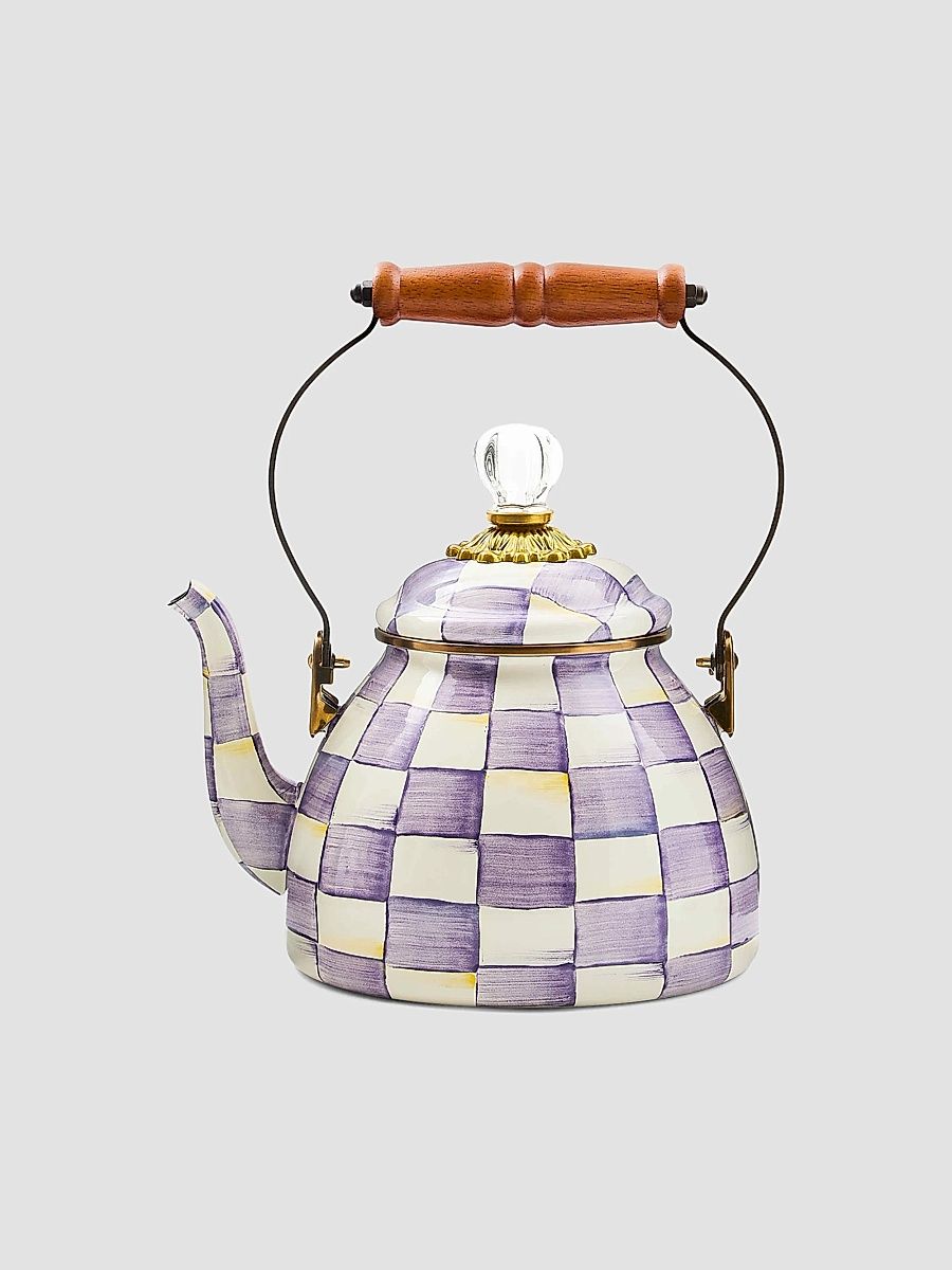 Violet Check Enamel 2-Quart Tea Kettle