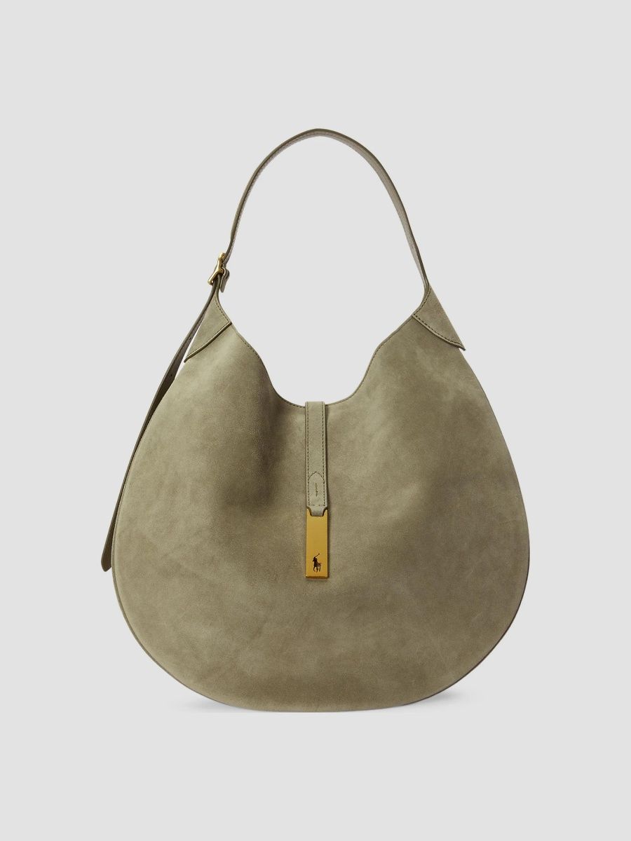 Polo Ralph Lauren Women's ID Suede Medium Shoulder Bag - Light Olive