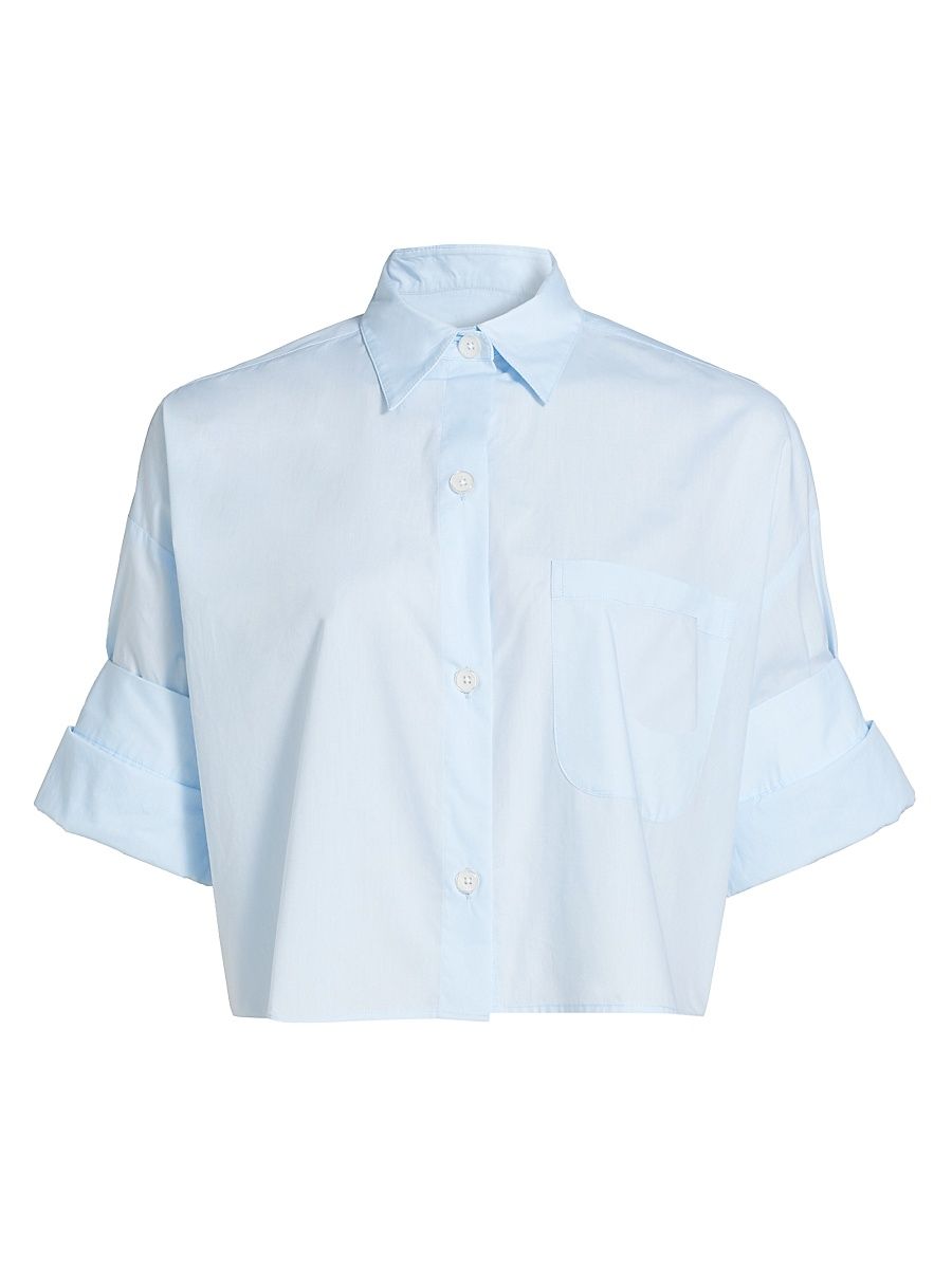 Women's Next Ex Poplin Cropped Shirt - Baby Blue - Size Medium