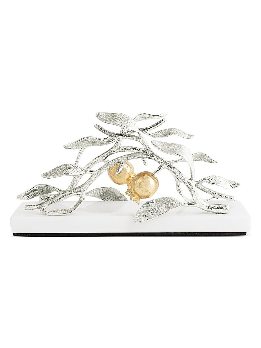 Pomegranate Silvertone & Goldtone Napkin Holder - Grey Yellow