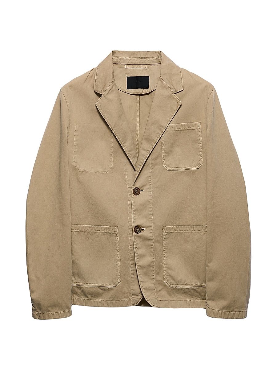 Men's Single-Breasted Cotton Jacket - Beige Khaki - Size 38