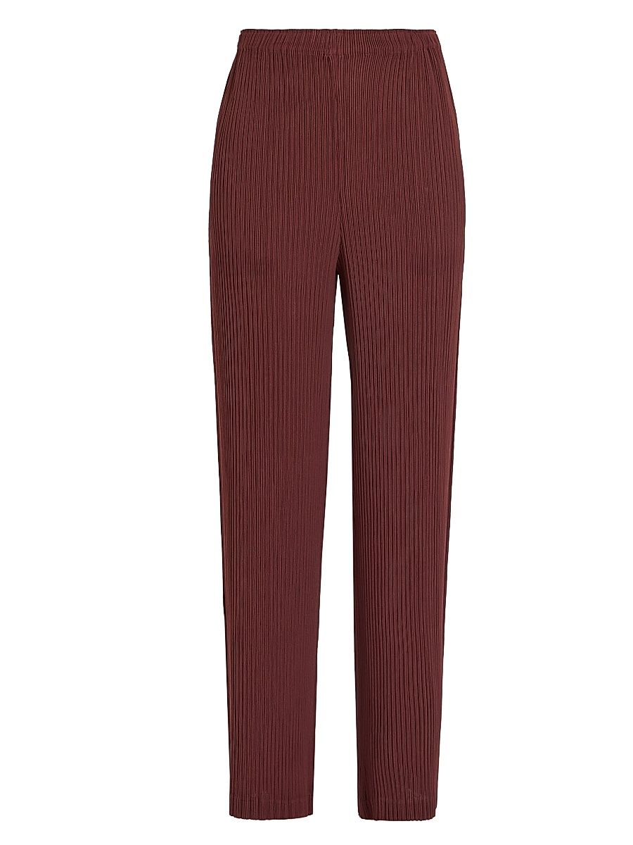 Women's Hatching Pleated Pants - Dark Brown - Size Medium