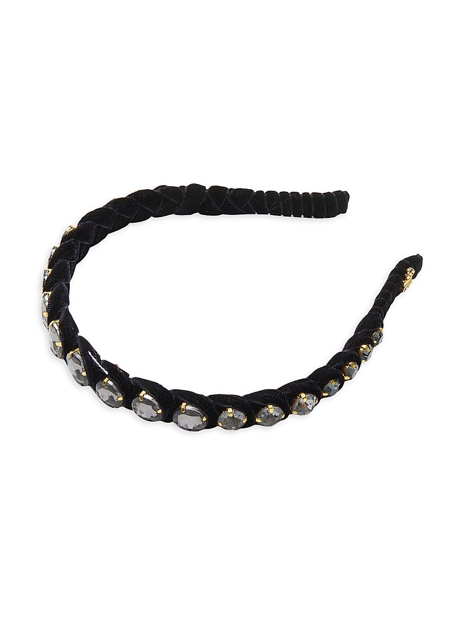 Women's Graduated Crystal-Embellished Velvet Headband - Jet