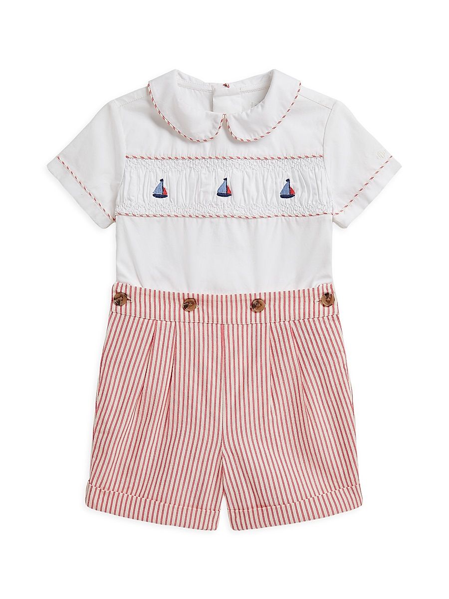 Baby Boy's Polo Shirt & Striped Shorts Set - Deckwash White - Size 3 Months
