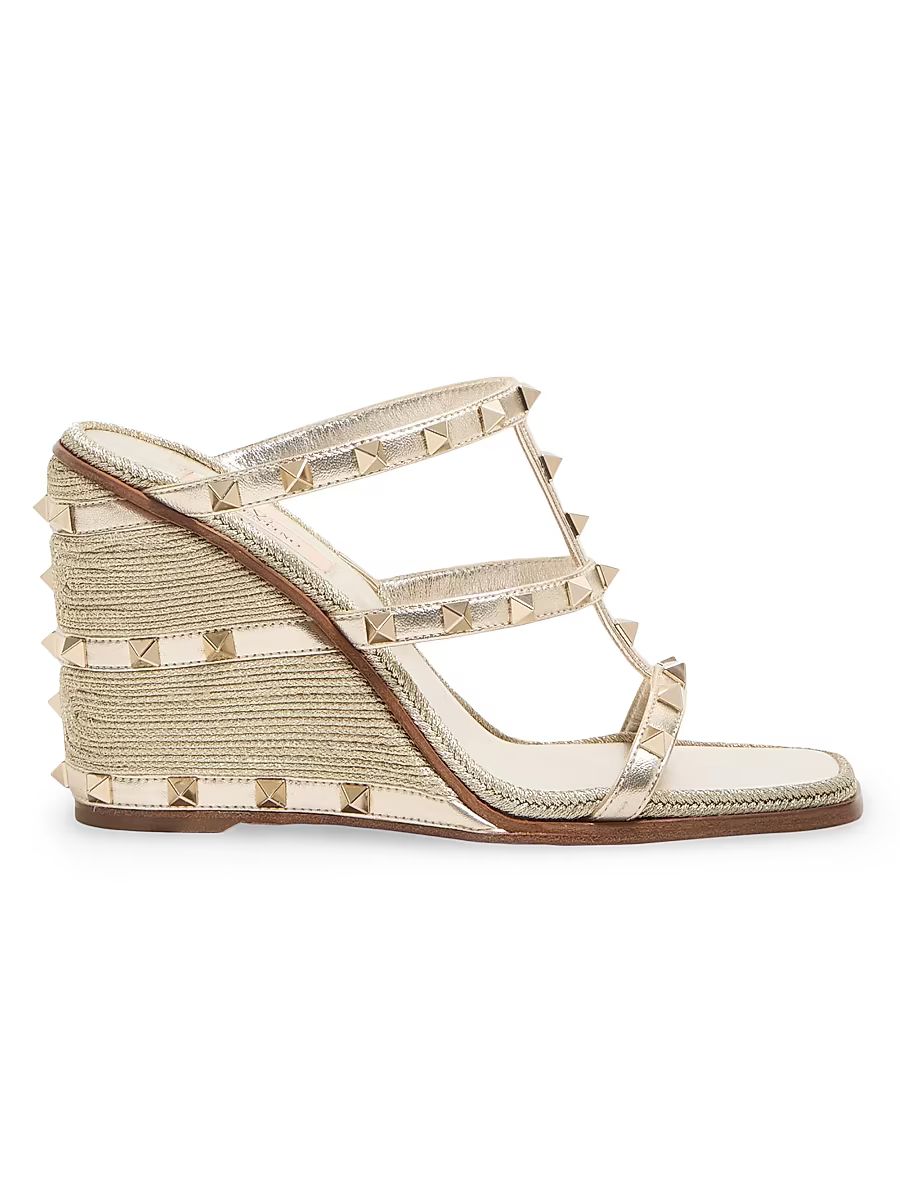 Women's Rockstud Wedge Sandals in Laminated Nappa - Platinum - Size 5