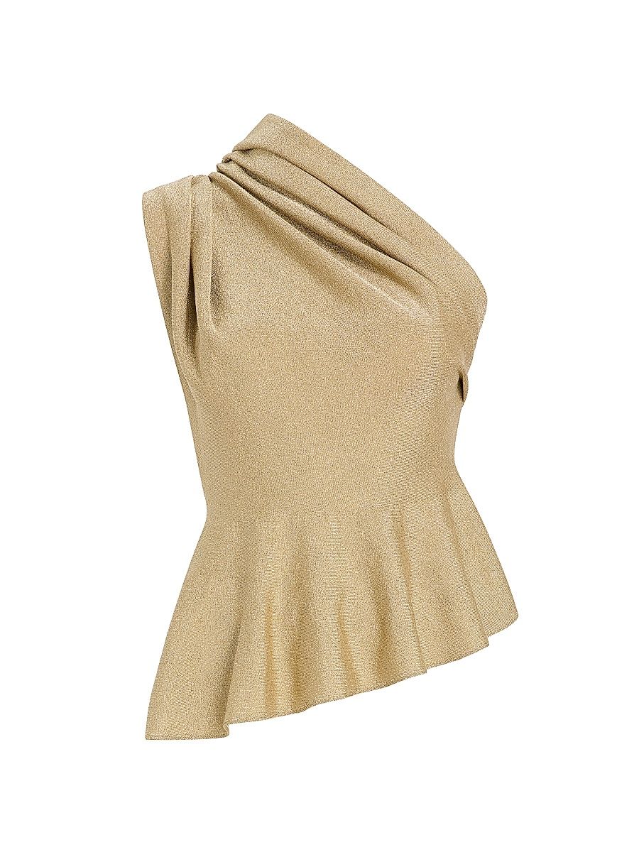 Women's Aimee Metallic One-Shoulder Peplum Top - Gold - Size Large