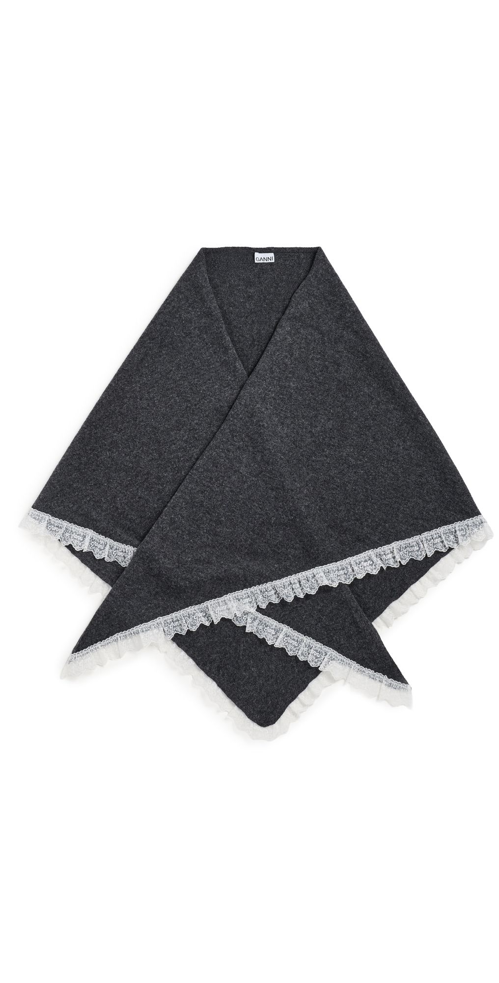 GANNI Wool Lace Triangular Scarf XXL Phantom One Size