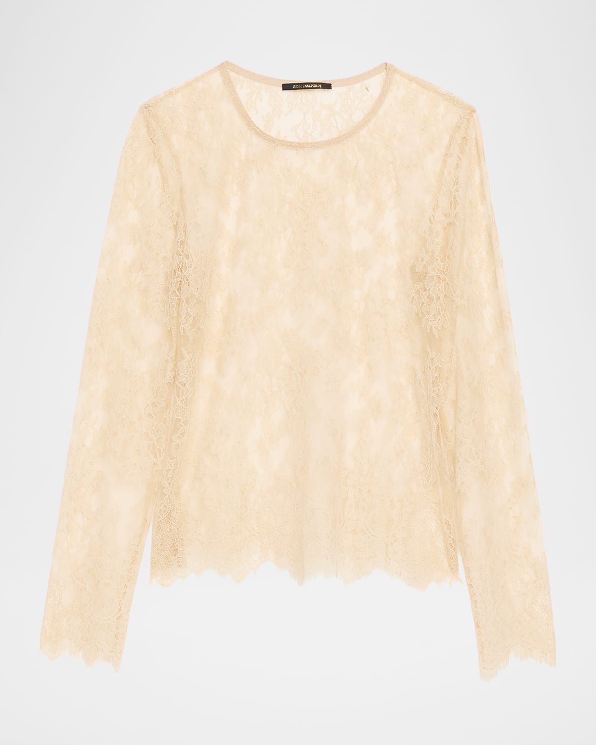 Fallon Scalloped Eyelash-Fringe Lace Blouse