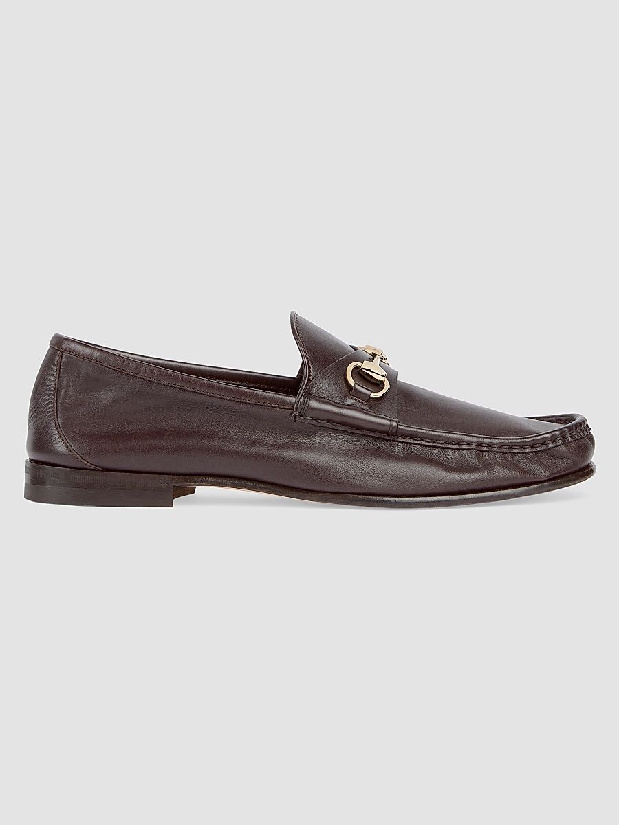 Men's Bella Leather Moc-Toe Horsrbit Loafers - Dark Brown - Size 10