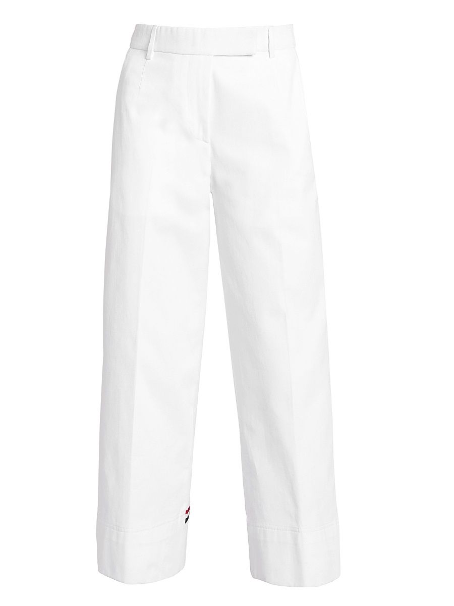 Women's Cotton Gabardine Crop Trousers - White - Size 10