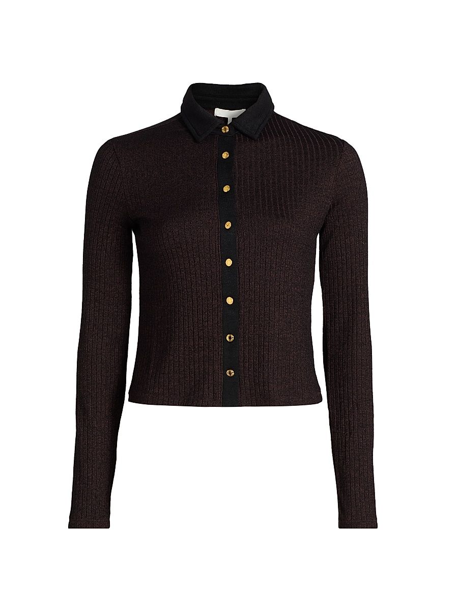 Women's Contrast Collar Slim-Fit Cardigan - Dark Brown - Size XL