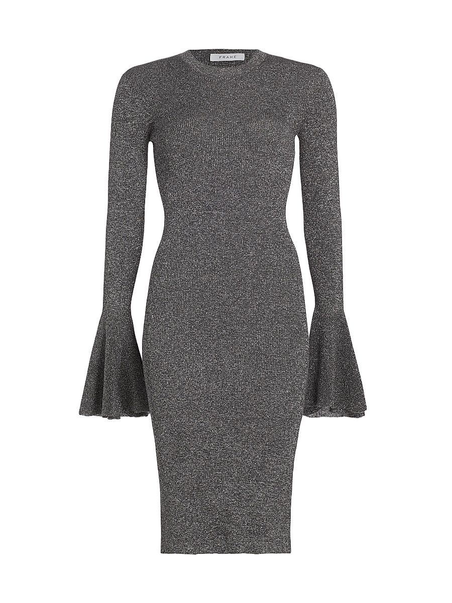 Women's Godet Lurex Body-Con Dress - Silver - Size Medium