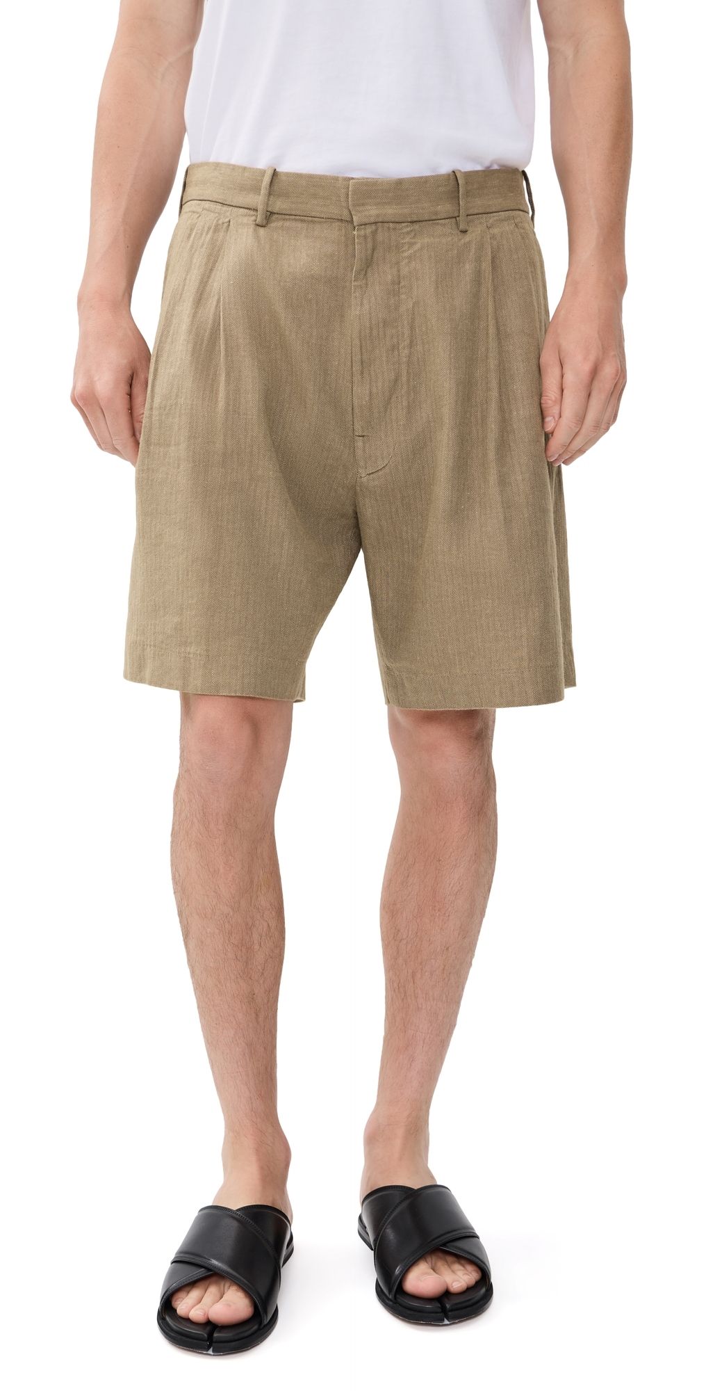 Madewell Herringbone Pleated Linen Shorts Olive 31