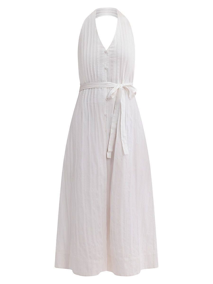Women's Marianne Halterneck Dobby Cotton A-Line Midi-Dress - Ivory - Size 0