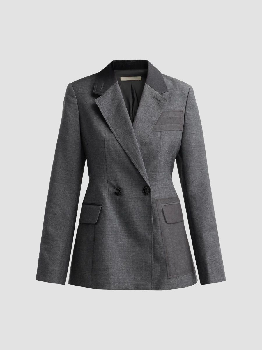 Jason Wu Collection Women's Tropical Wool Veiled Pocket Bar Jacket - Light Charcoal - Size 10