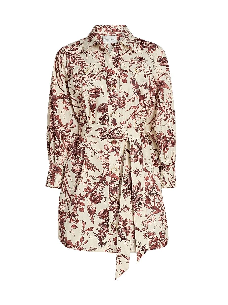 Women's Villena Toile Cotton Poplin Mini-Shirtdress - Flora Toile Ivory - Size XL