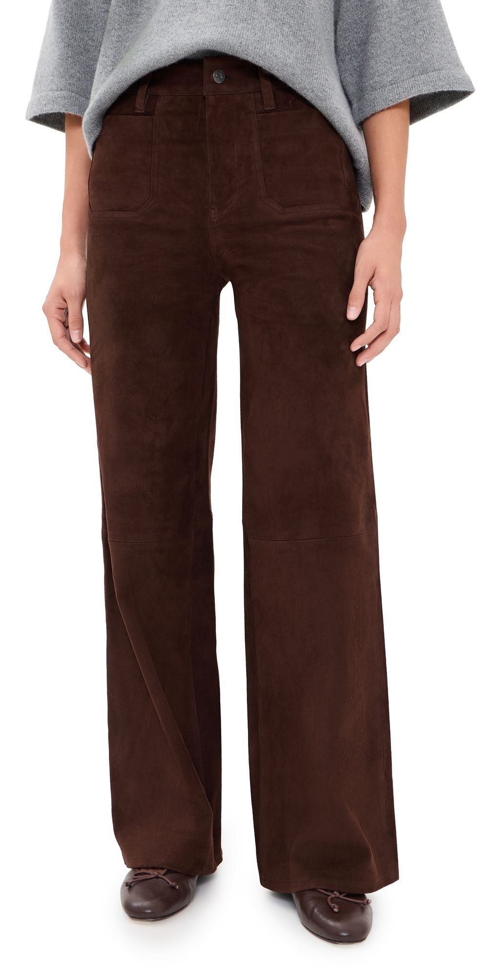 FRAME Suede Le Slim Palazzo Modernist Pocket Pants Dark Brown 24