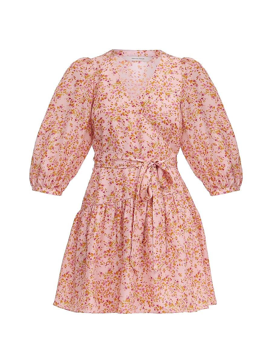 Women's Bellamy Floral Silk Wrap Minidress - Pale Pink Multi - Size Large