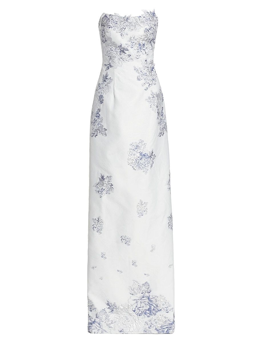 Women's Strapless Floral Jacquard Mermaid Gown - Ivory Navy - Size 22