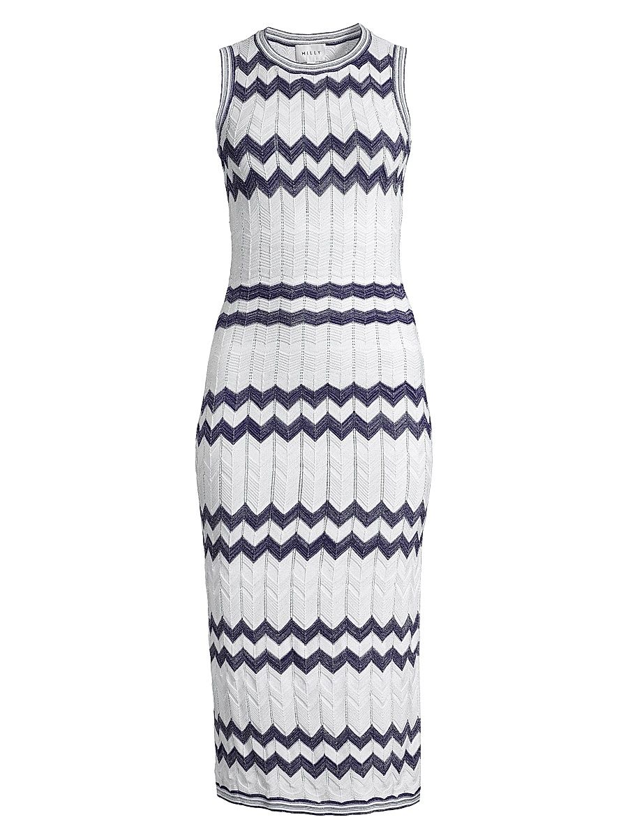 Women's Knit Zigzag Midi-Dress - Navy Ecru - Size XL