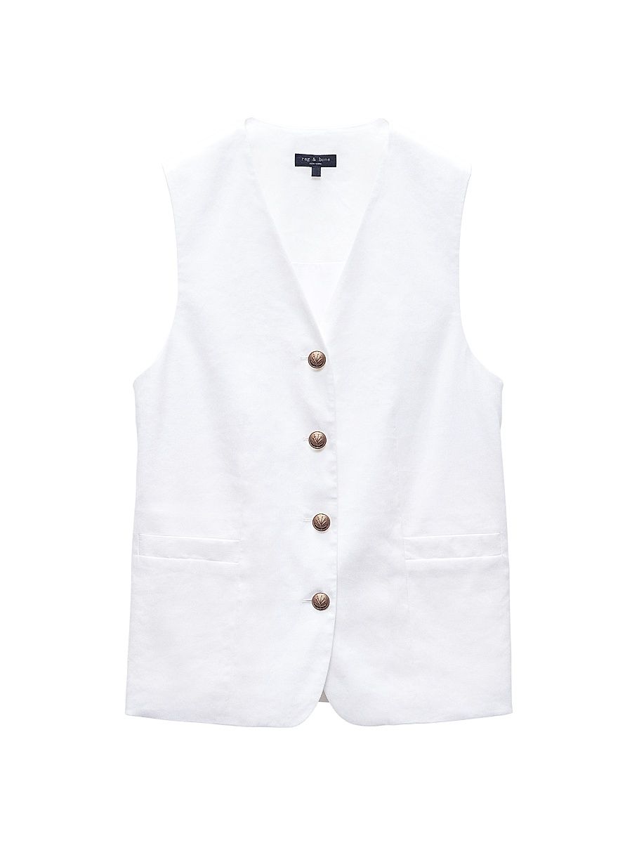 Women's Charlotte Linen-Blend Button-Up Vest - White - Size XS