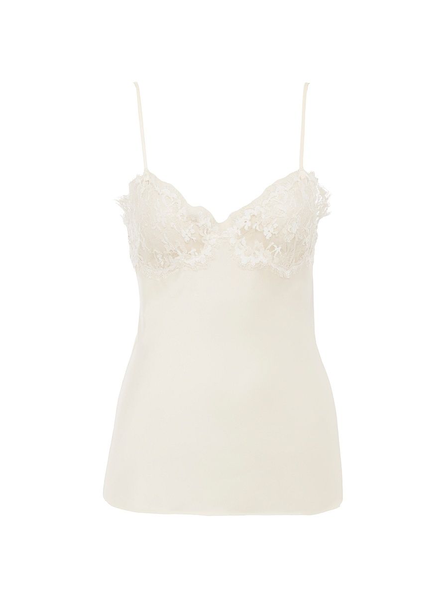 Women's Lace-Trimmed Silk Cami - Eden White - Size 8
