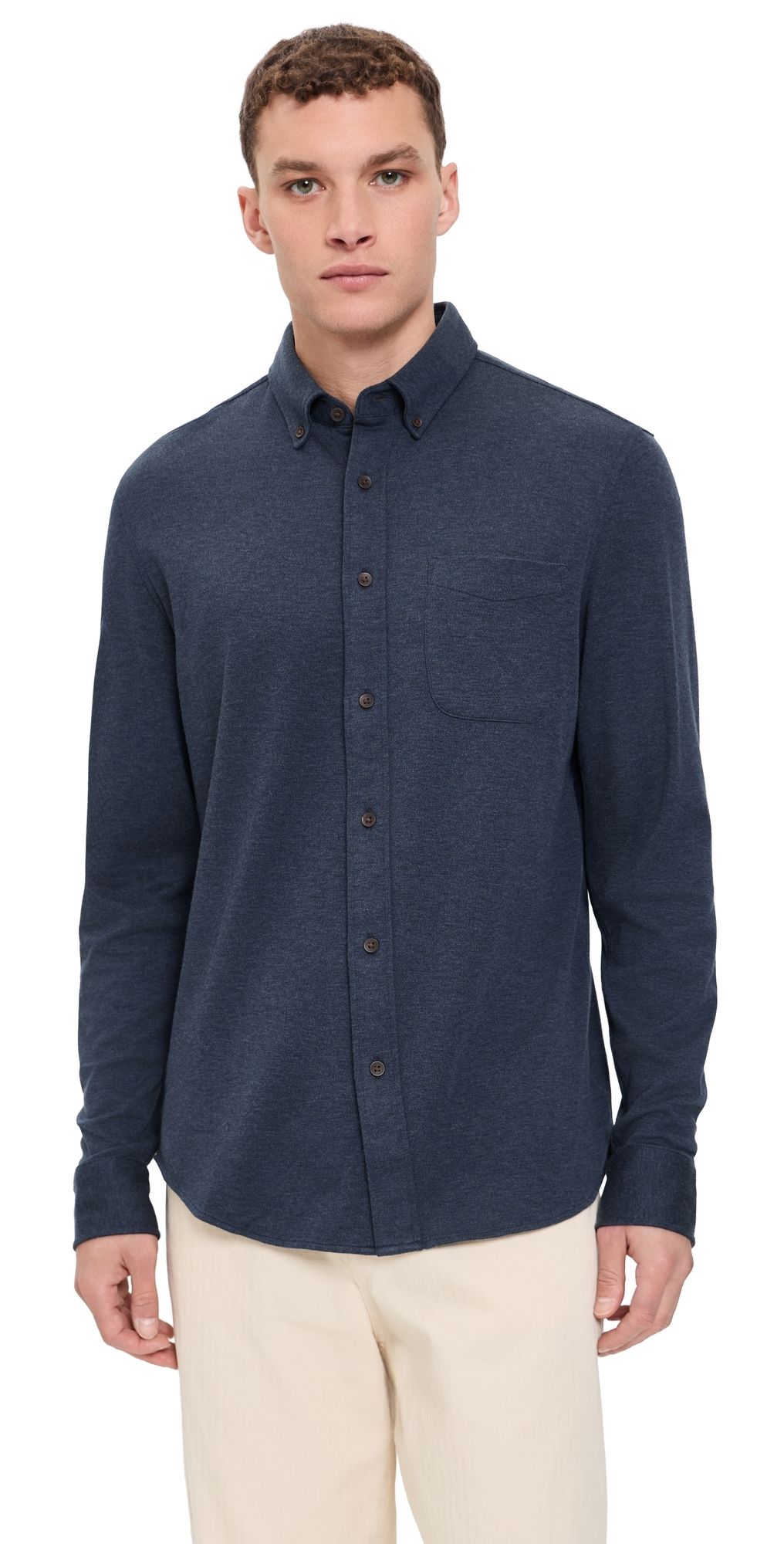 Faherty Coastline Knit Shirt Ocean Heather Twill M