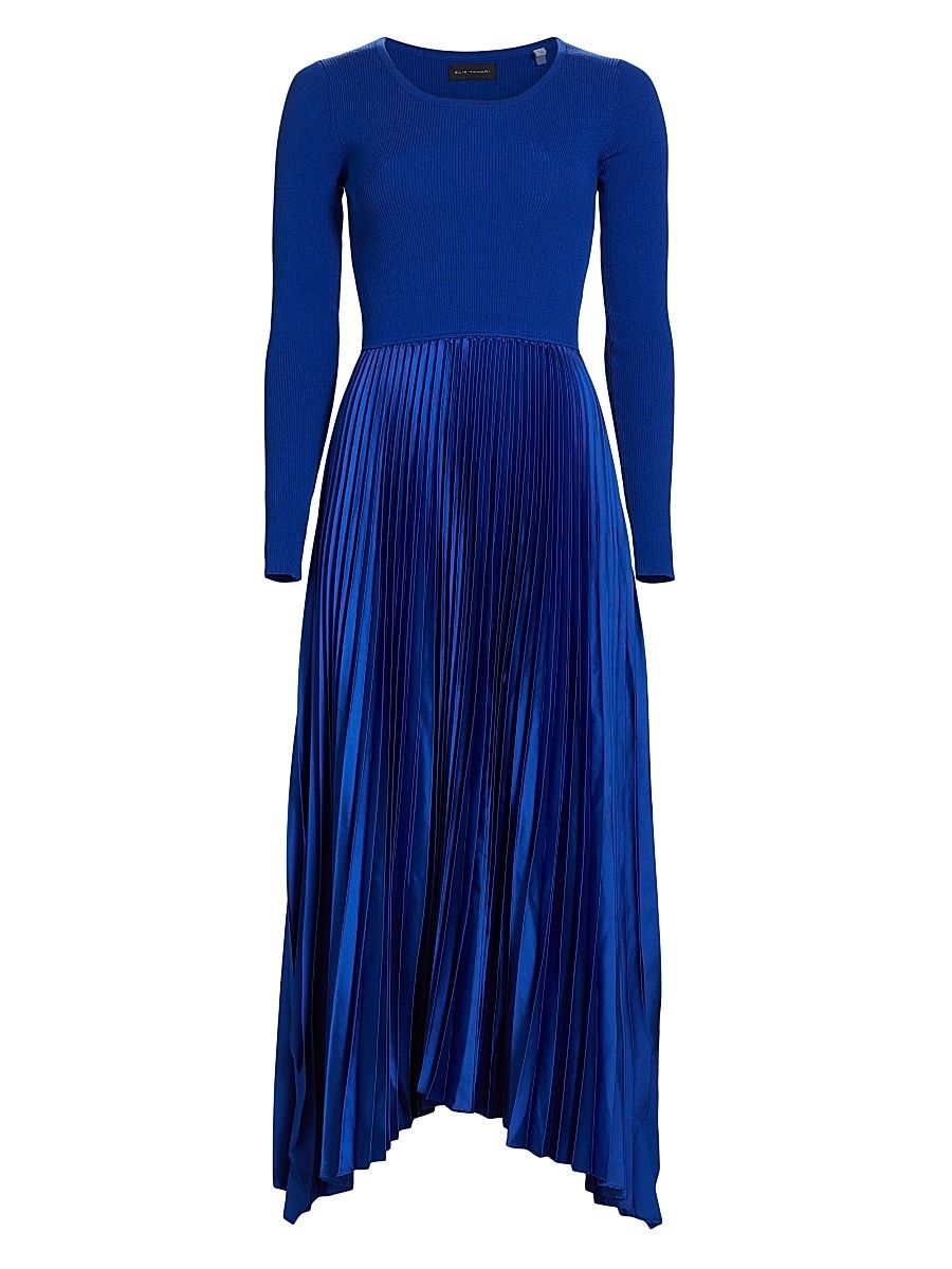 Women's Mave Mixed-Media Fit & Flare Sweaterdress - Evening Blue - Size Large