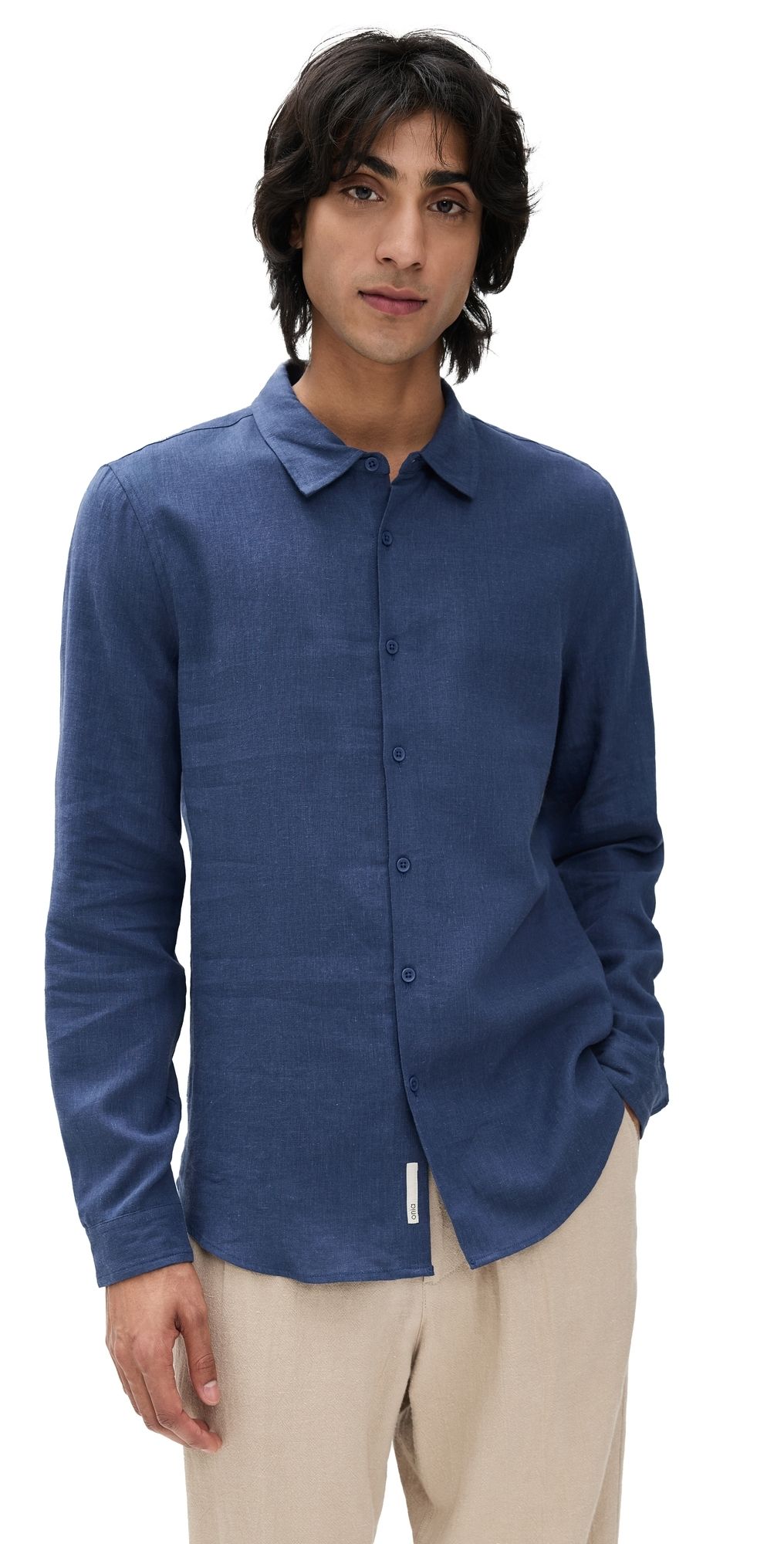 Onia Standard Long Sleeve Linen Shirt Vintage Indigo S