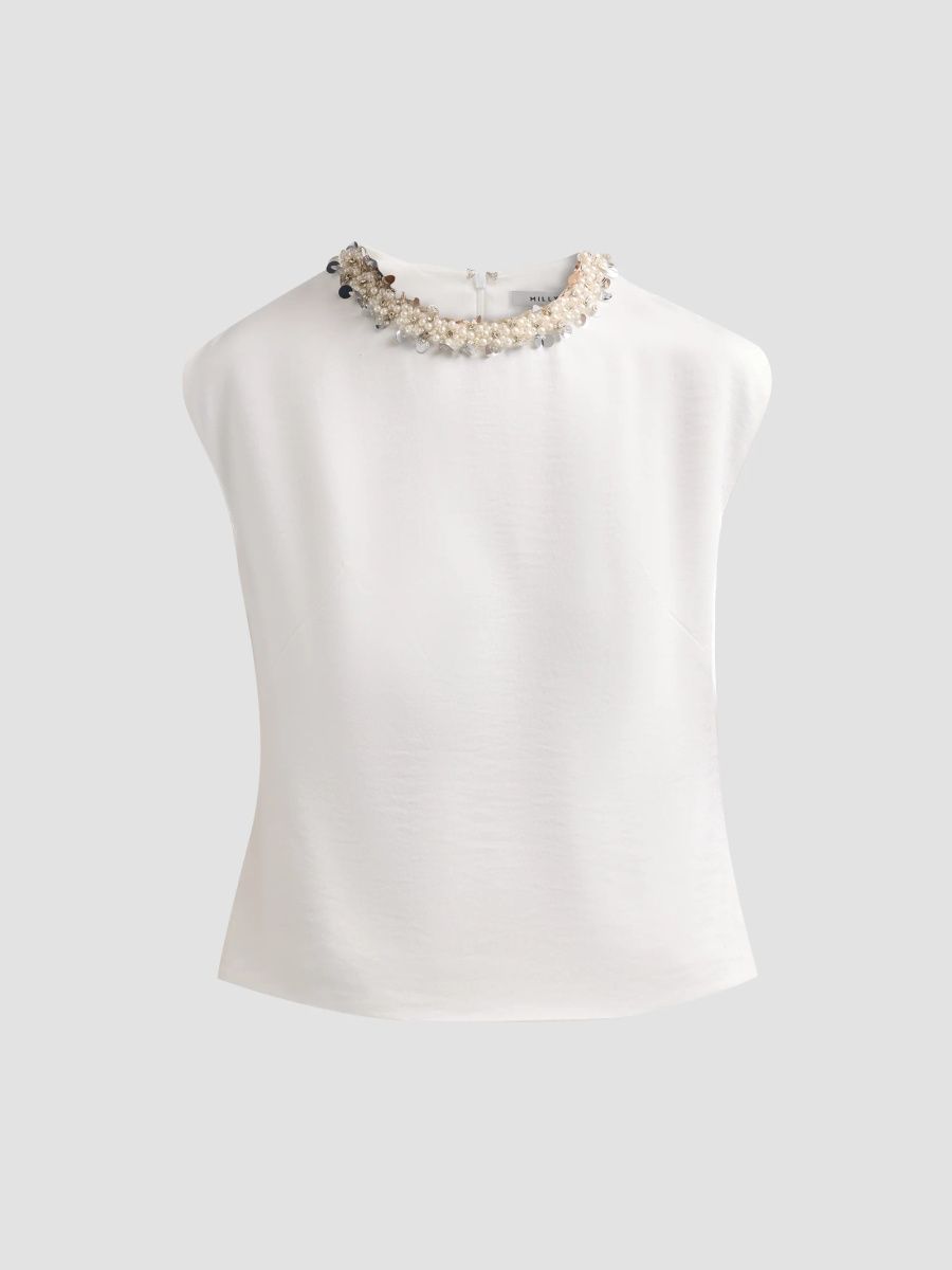 Milly Women's Pia Embellished Top - White - Size Small