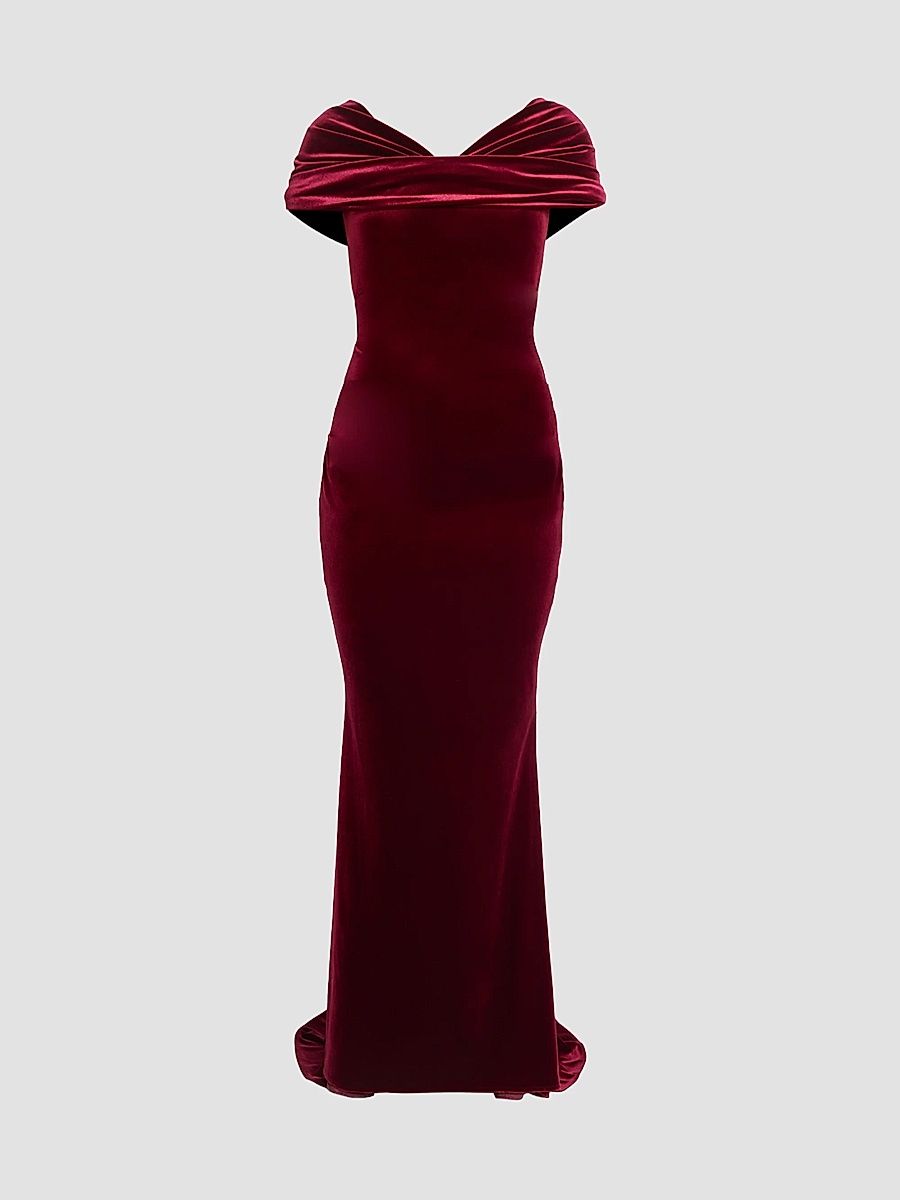 Women's Stretch Velvet Gown - Burgundy - Size 14