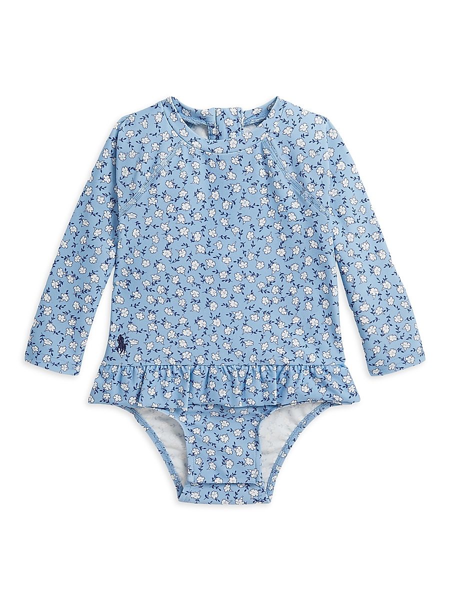 Baby Girl's Rashguard Floral Ruffled One-Piece Swimsuit - Gorgeana Floral - Size 9 Months