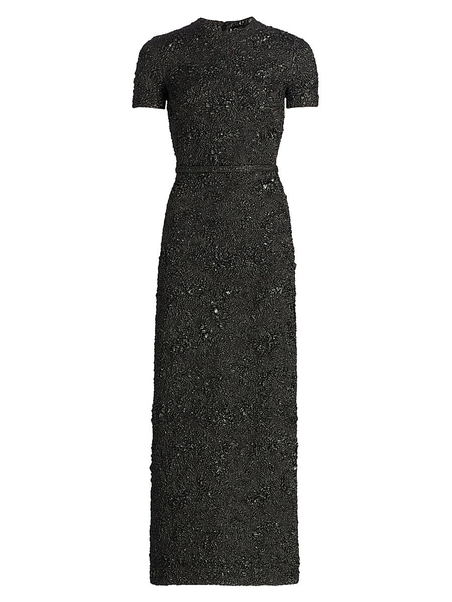 Women's Metallic Jacquard Belted Column Dress - Gunmetal - Size 12