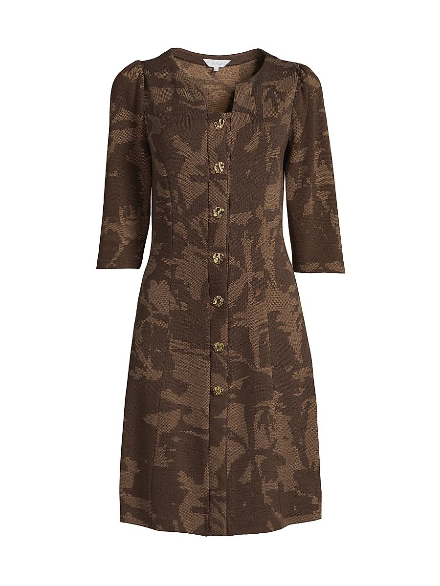 Women's Missy Floral A-Line Knee-Length Dress - Warm Taupe Dark Umber - Size XL