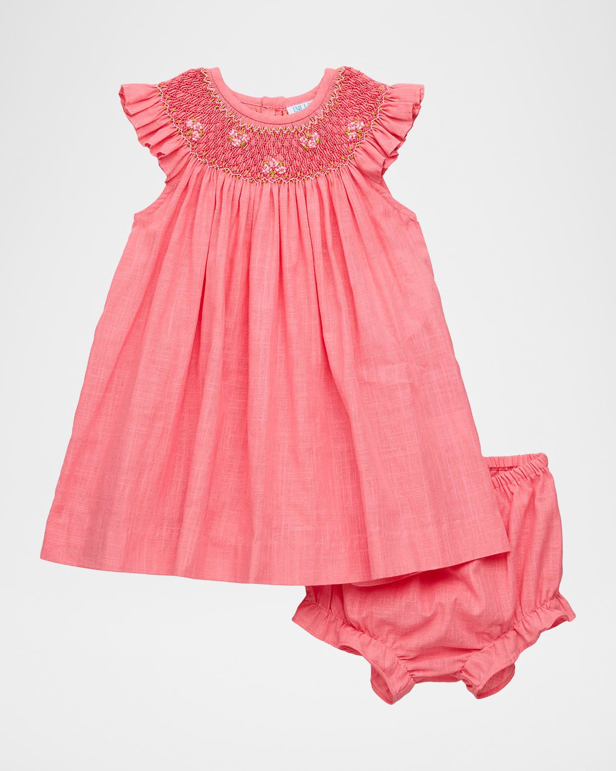 Girl & apos;s Fil-A-Fil Smocked Cotton Dress & Bloomers Set, Size 12M-24M