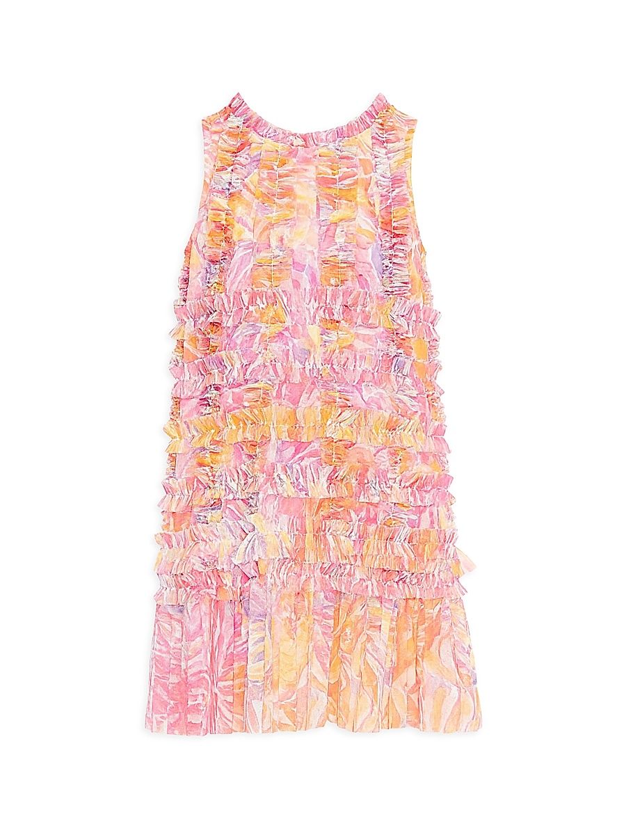 Little Girl's & Girl's Floral Mesh Sleeveless Dress - Size 14