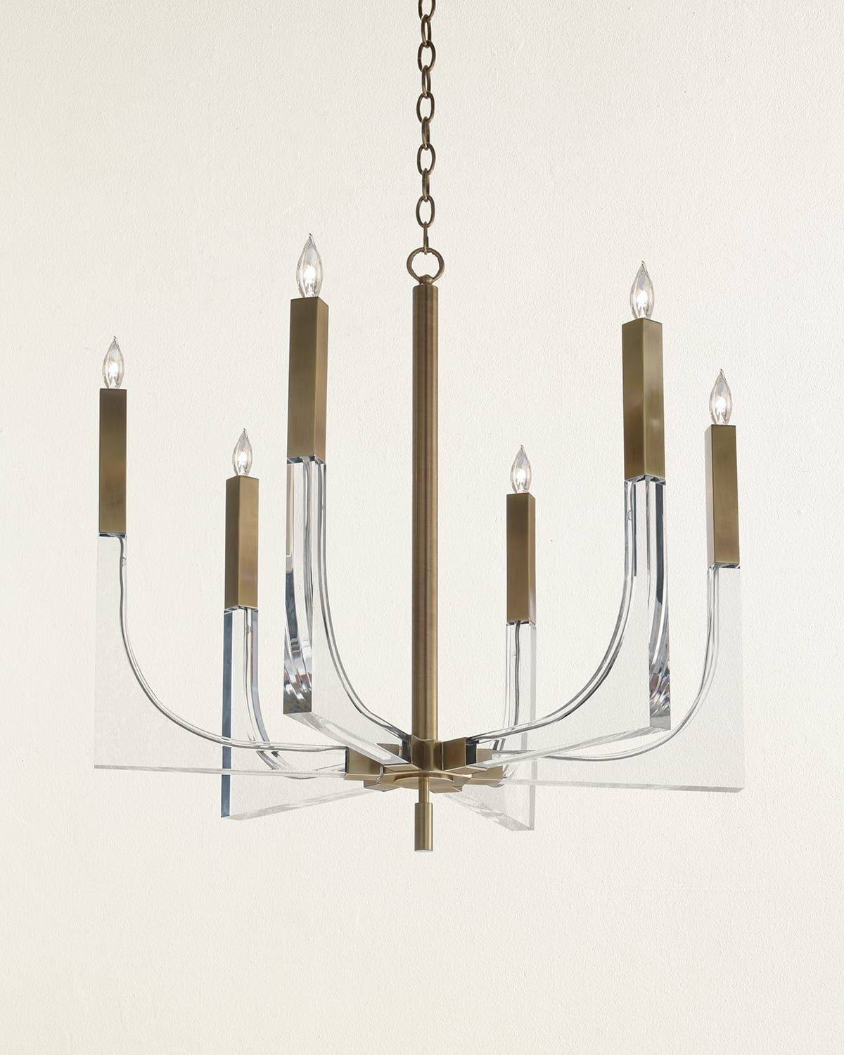 41H X 38W X 38D Acrylic And Brass Six Light Chandelier