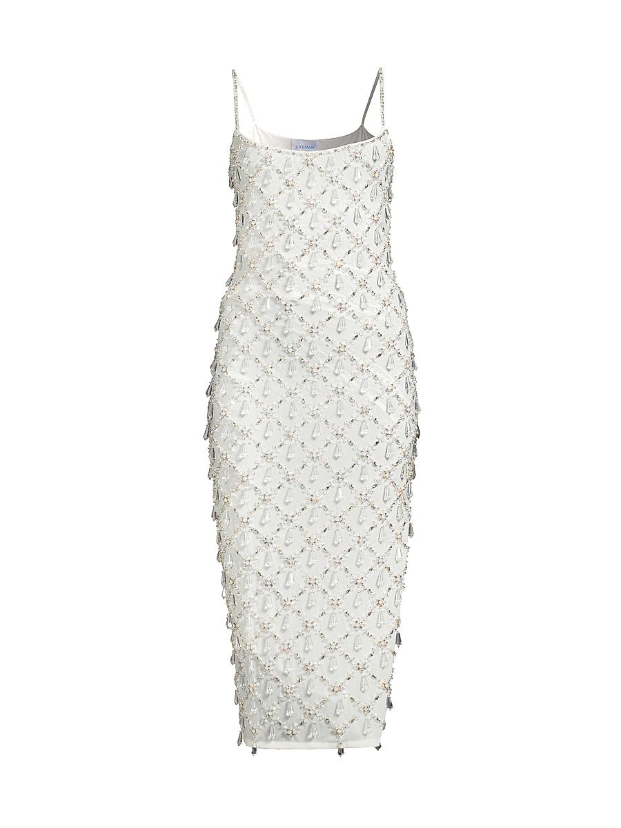 Women's Calliope Teardrop Beaded Midi-Dress - White - Size Large