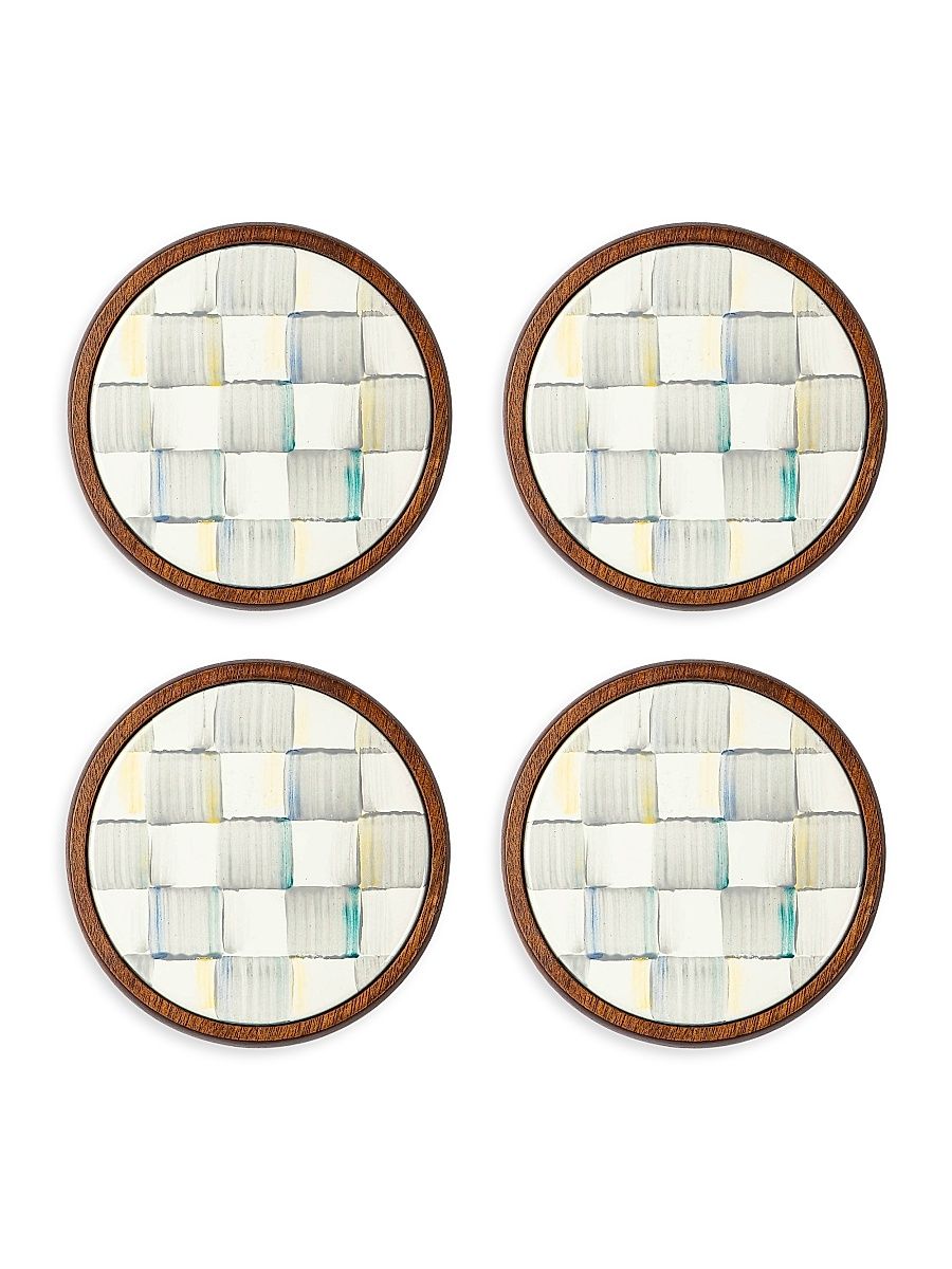 Sterling Check 4-Piece Enamel Coaster Set