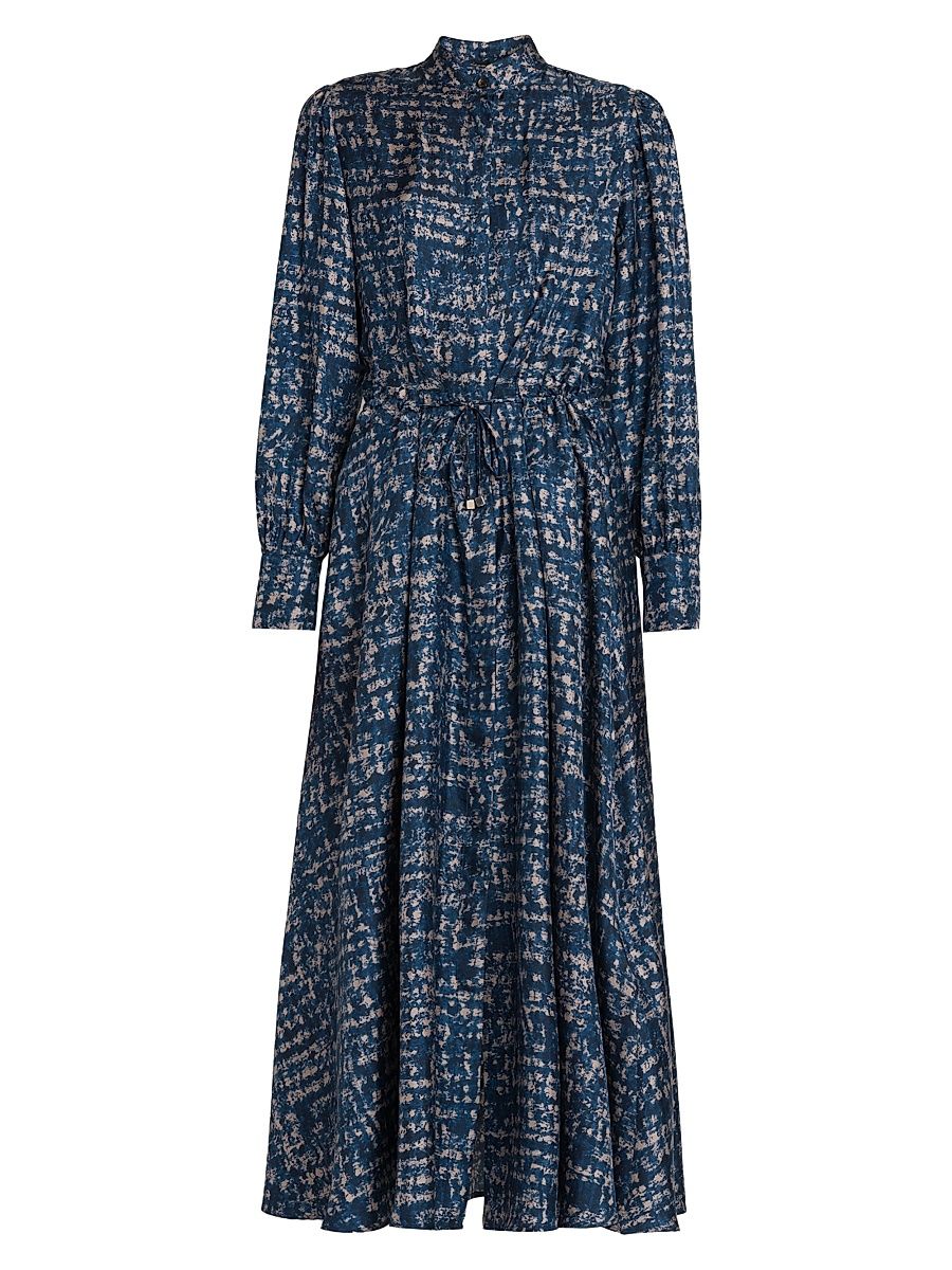 Women's Printed Silk Shirtdress - Light Blue - Size 6