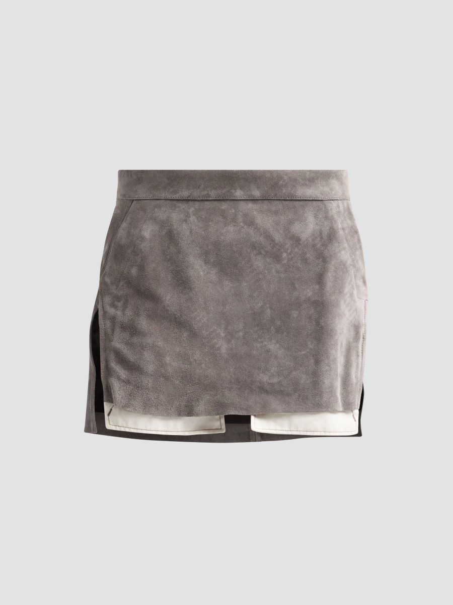 Rick Owens Women's Fog Cut-Off Leather Mini Skirt - Steel - Size 12