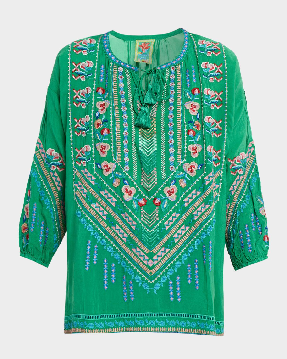Margot Embroidered Tie-Neck Blouse