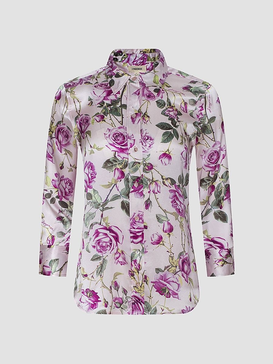 Women's Dani Floral Silk Blouse - Light Purple Grand Floral Rose - Size XL
